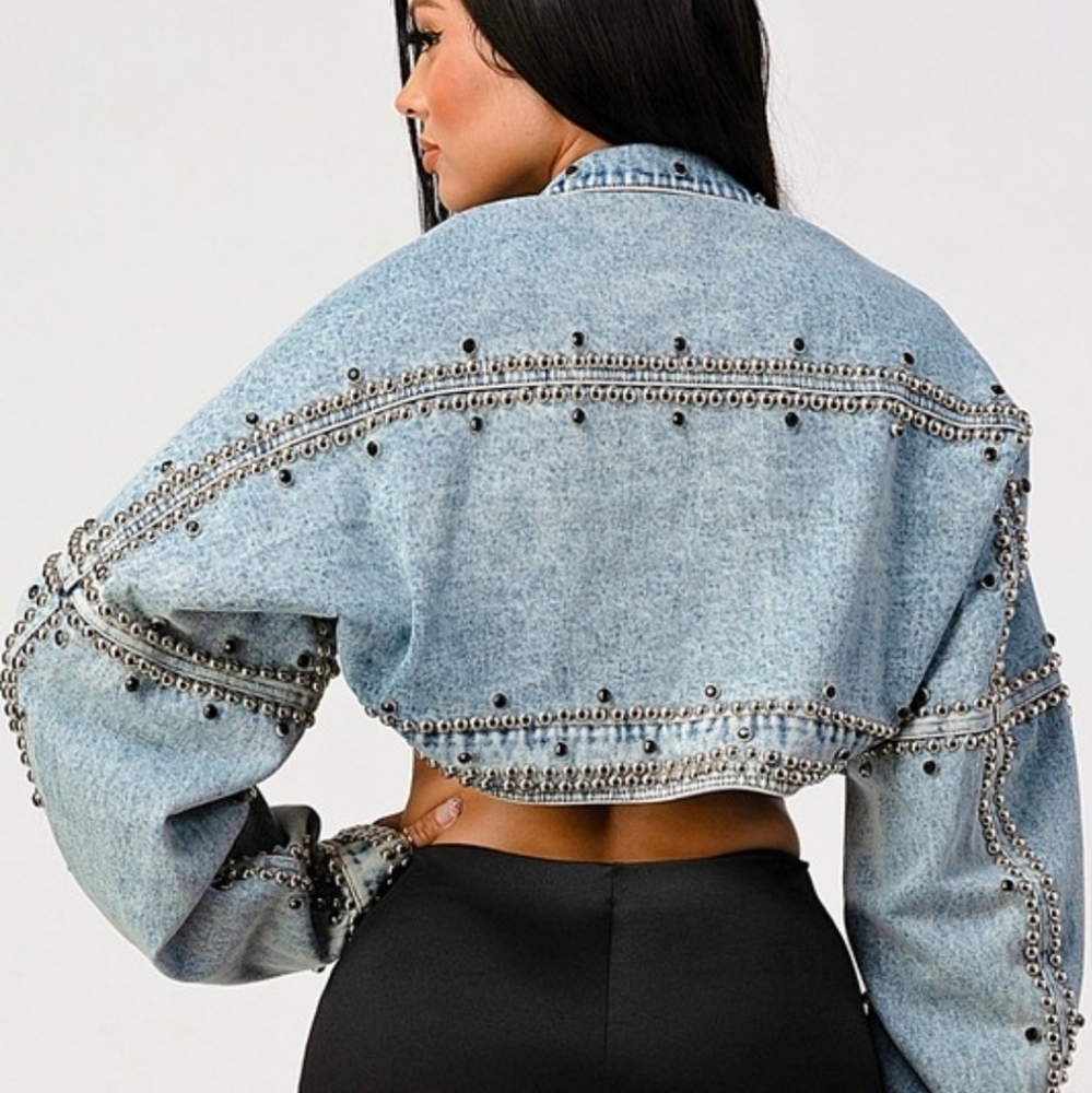 Open front beaded denim jacket NWT - Picture 8 of 8